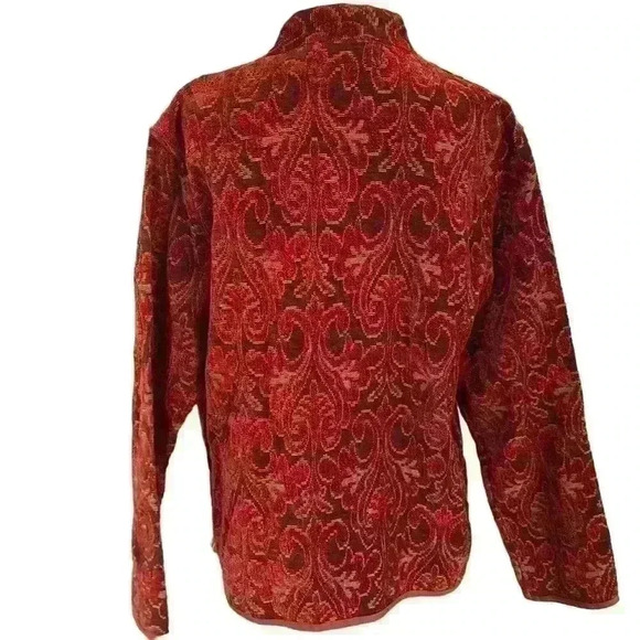 Vintage 90s Flashback Tapestry Jacket Red Burgundy Wooden Size M Button Detail - Picture 4 of 10